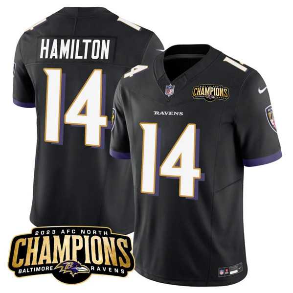 Men & Women & Youth Baltimore Ravens #14 Kyle Hamilton Black 2023 F.U.S.E. AFC North Champions Vapor Limited Jersey